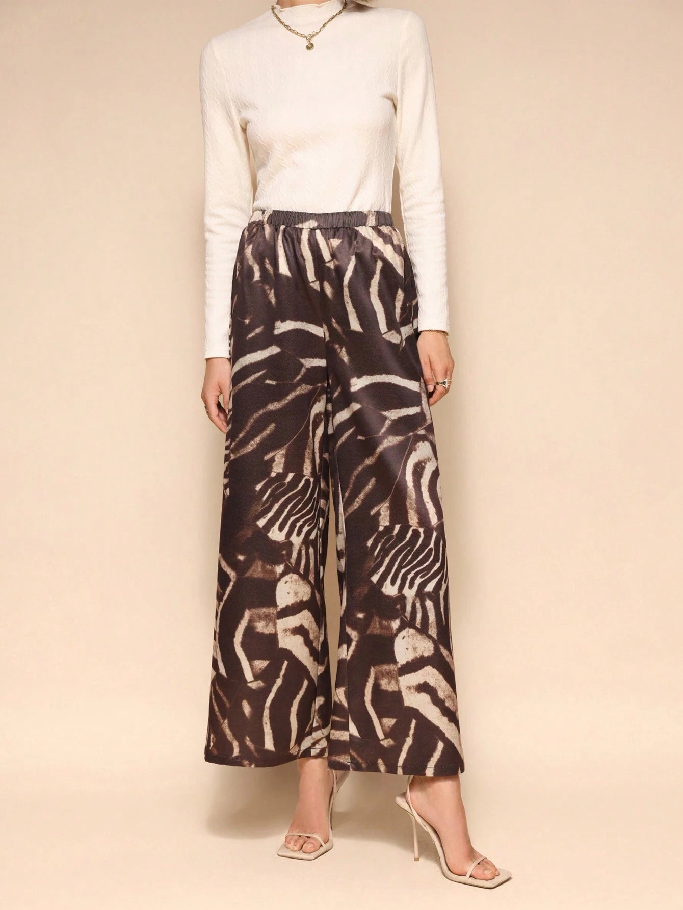 Elastic Waist Loose Wide Leg Print Long Pants