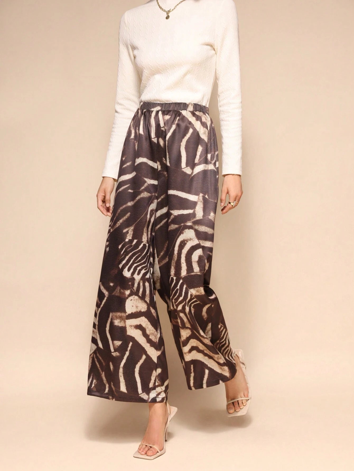 Elastic Waist Loose Wide Leg Print Long Pants