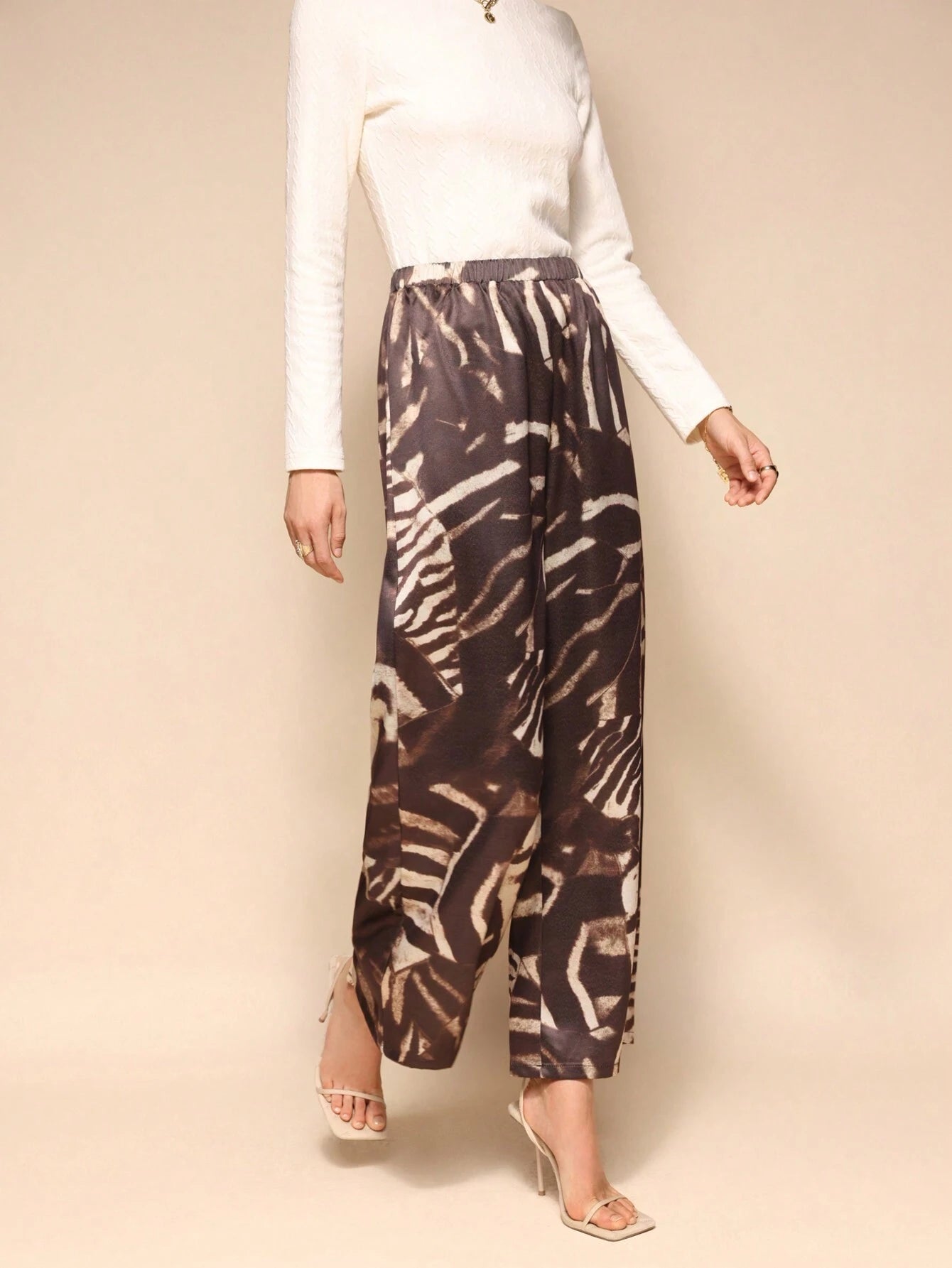 Elastic Waist Loose Wide Leg Print Long Pants