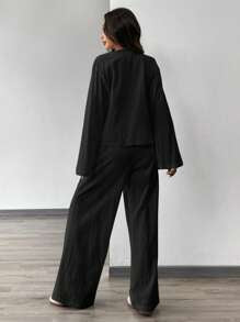 Linen Lace-Up Shirt And Linen Pant Set