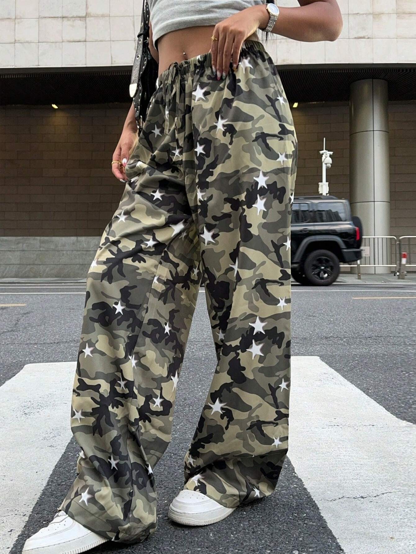 Star Camouflage Print Wide Leg Pants
