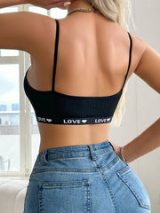 Letter & Heart Pattern Spaghetti Strap Sports Bra