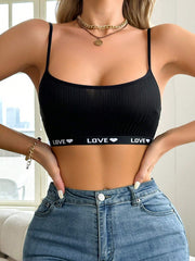 Letter & Heart Pattern Spaghetti Strap Sports Bra