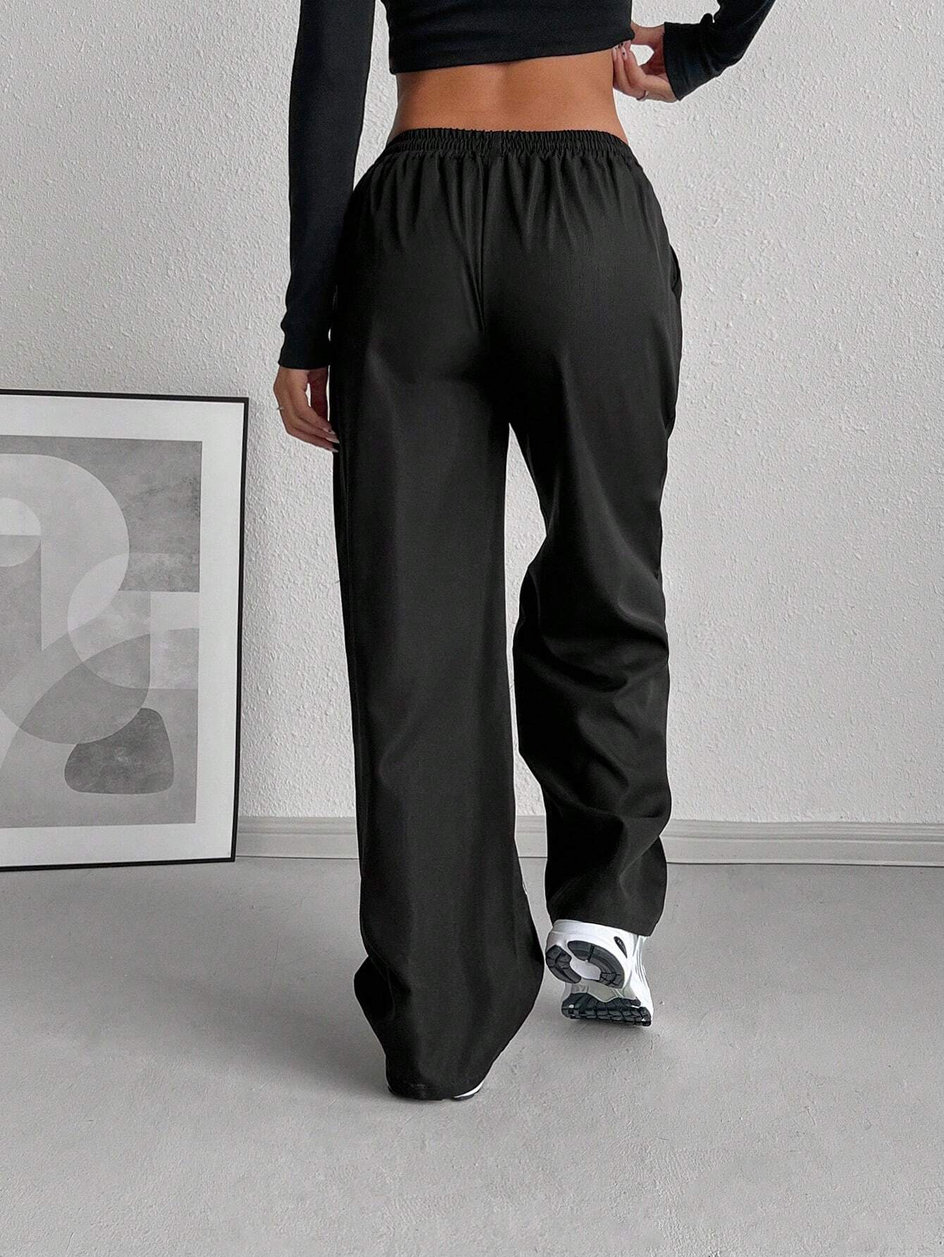 Letter Print Drawstring Waist Loose Long Pants