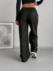 Letter Print Drawstring Waist Loose Long Pants