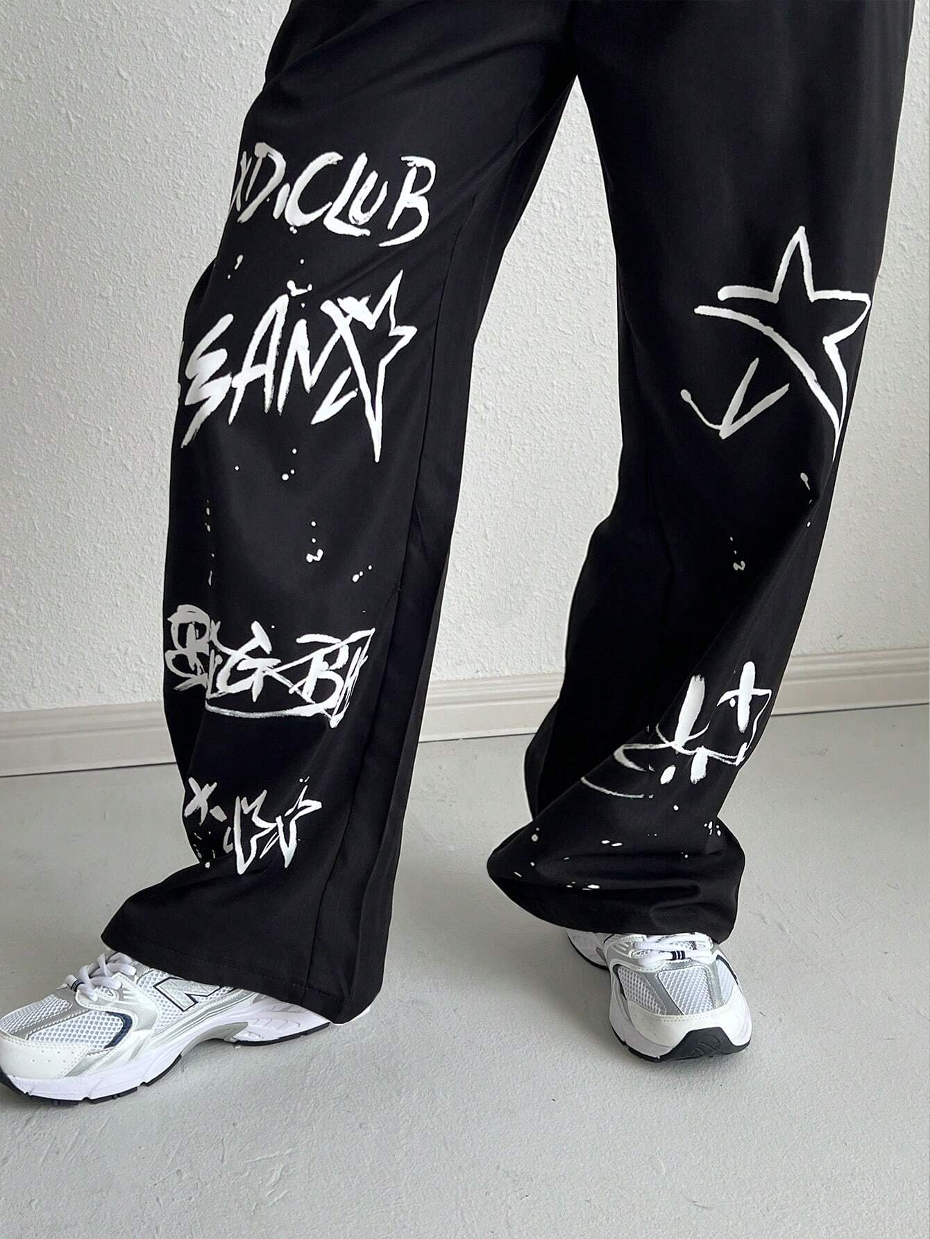 Letter Print Drawstring Waist Loose Long Pants