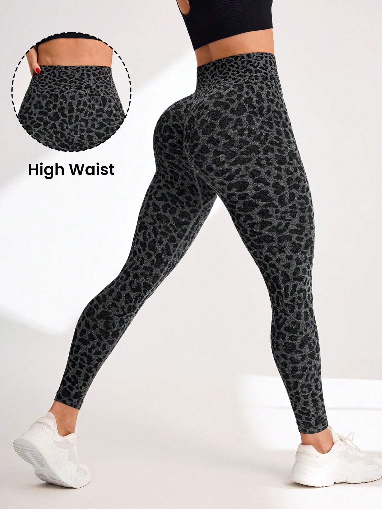 High Waisted Leopard Print Elastic Sports Leggings