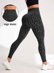 High Waisted Leopard Print Elastic Sports Leggings
