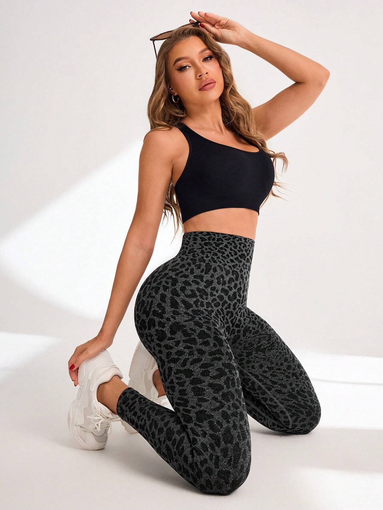 High Waisted Leopard Print Elastic Sports Leggings