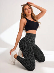 High Waisted Leopard Print Elastic Sports Leggings