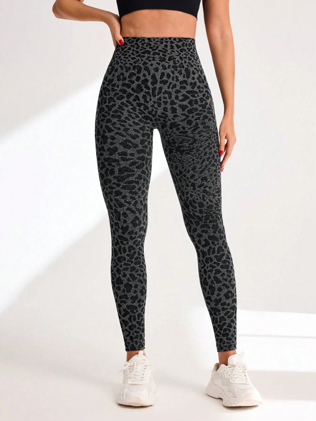 High Waisted Leopard Print Elastic Sports Leggings