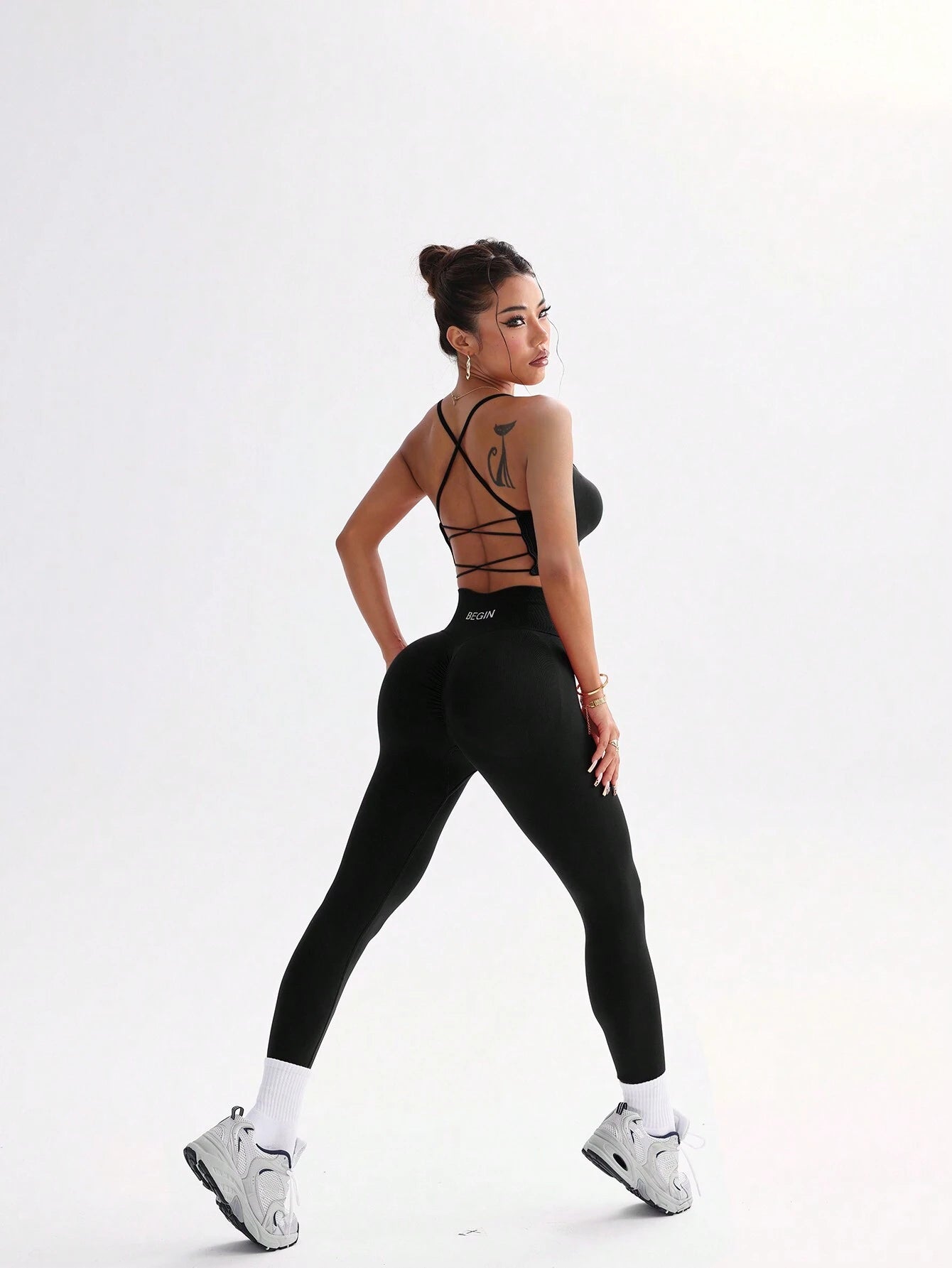 Solid Color Spaghetti Strap Criss-Cross Back Top And Leggings Set