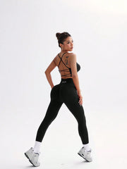 Solid Color Spaghetti Strap Criss-Cross Back Top And Leggings Set