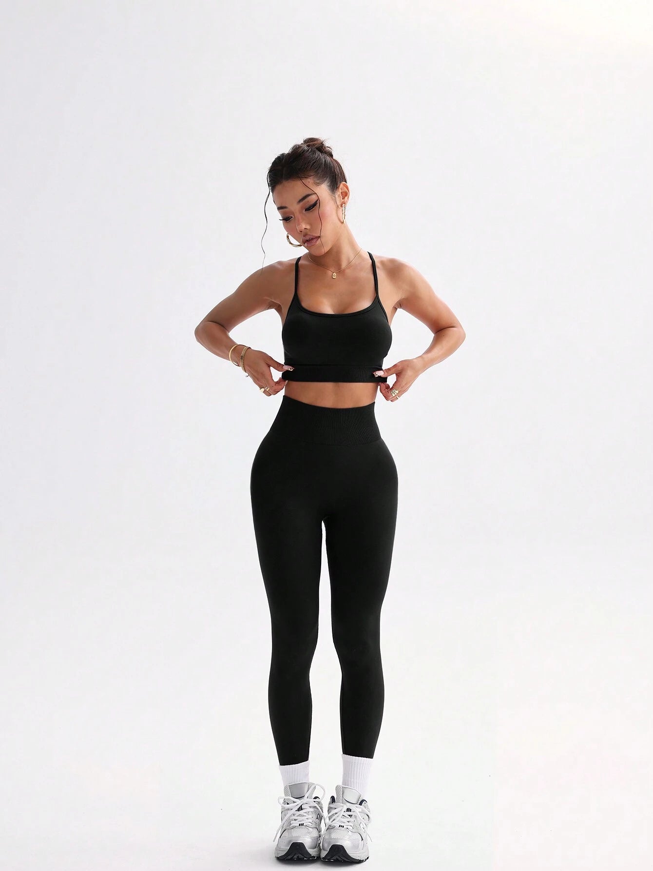 Solid Color Spaghetti Strap Criss-Cross Back Top And Leggings Set