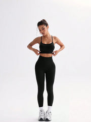 Solid Color Spaghetti Strap Criss-Cross Back Top And Leggings Set