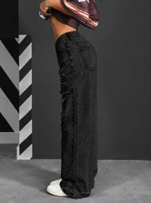 Ripped Wide Leg Loose Denim  Wash Jeans