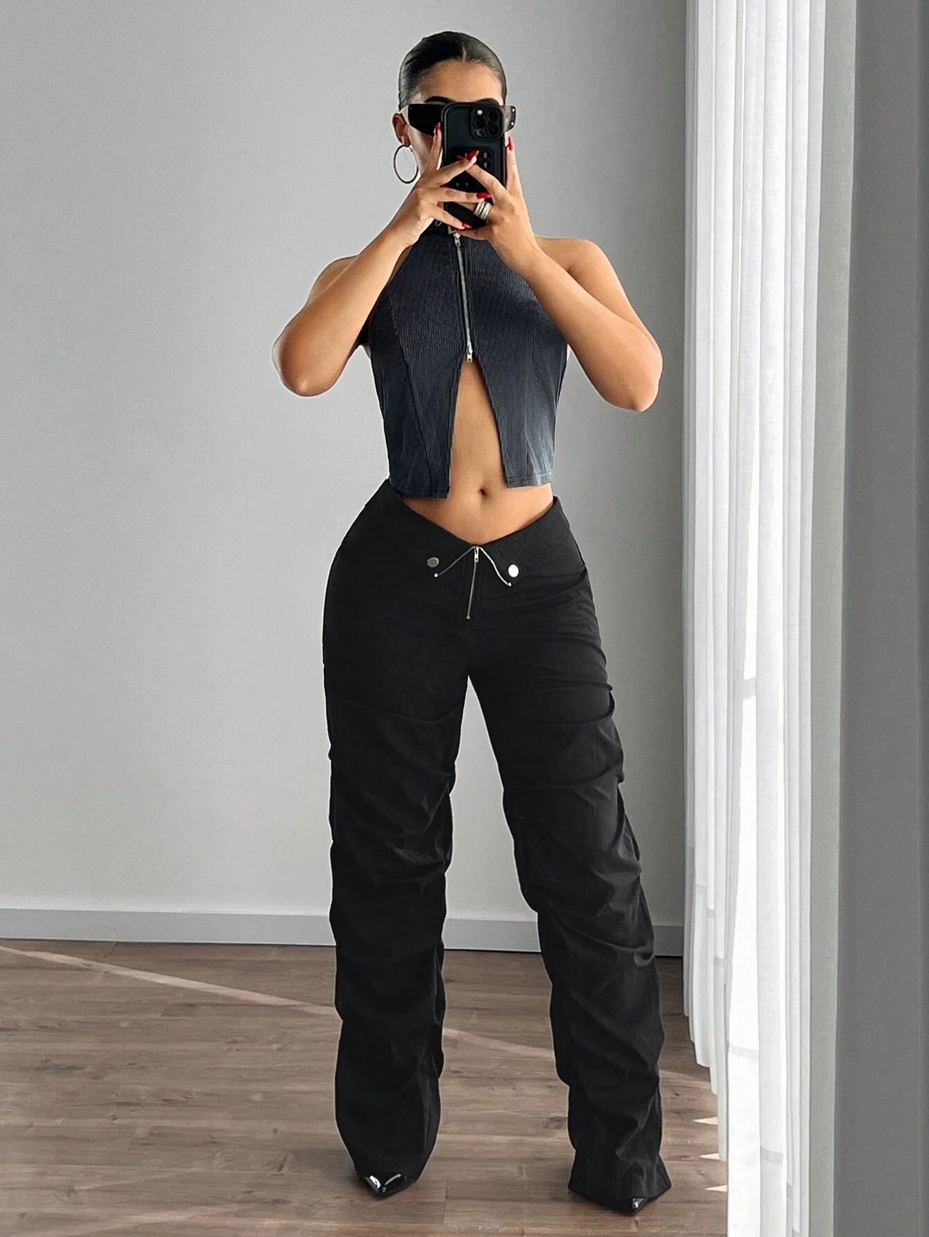 Low Rise Waist V Pleated Loose Pants