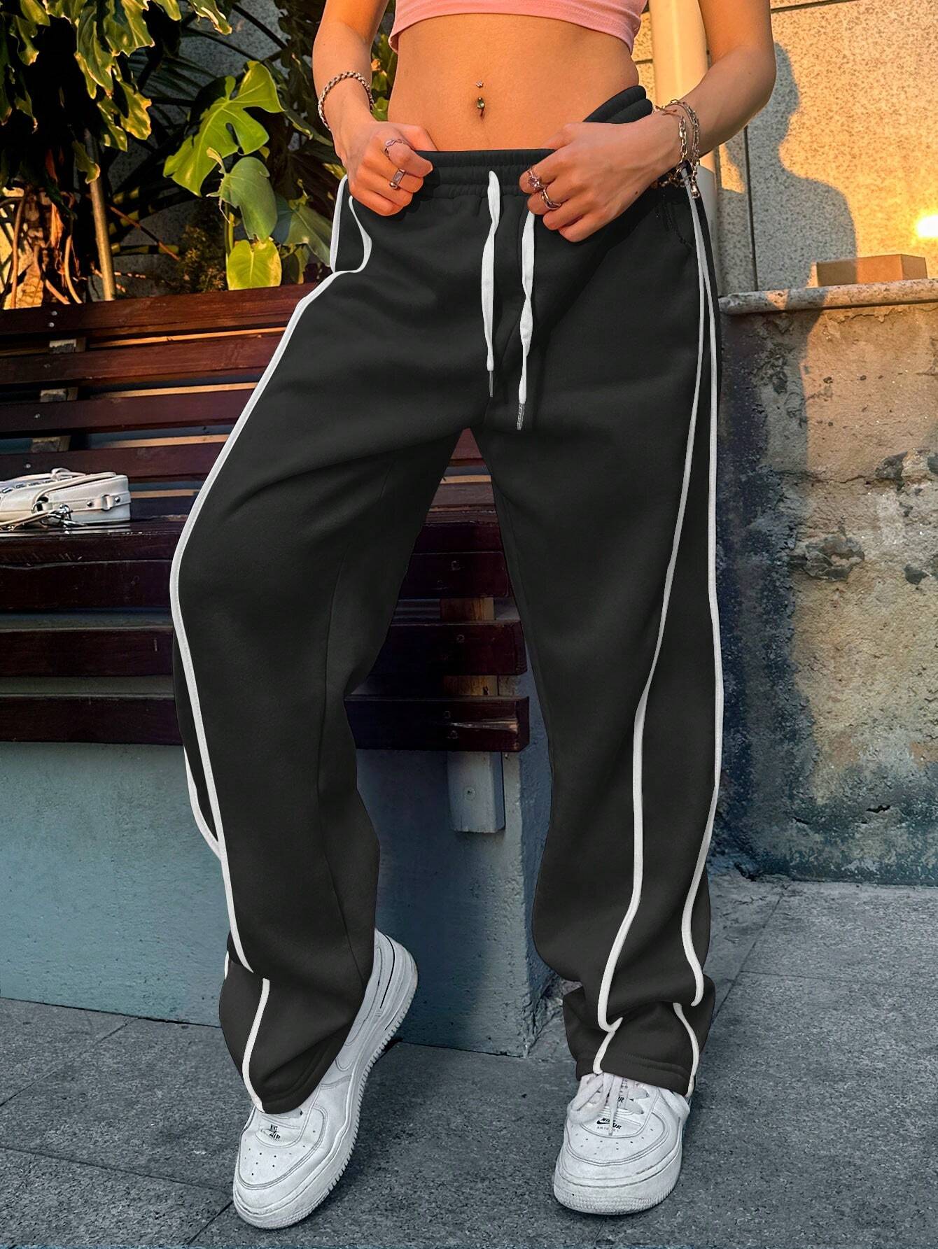 Drawstring Waist Elastic Waistband Pants