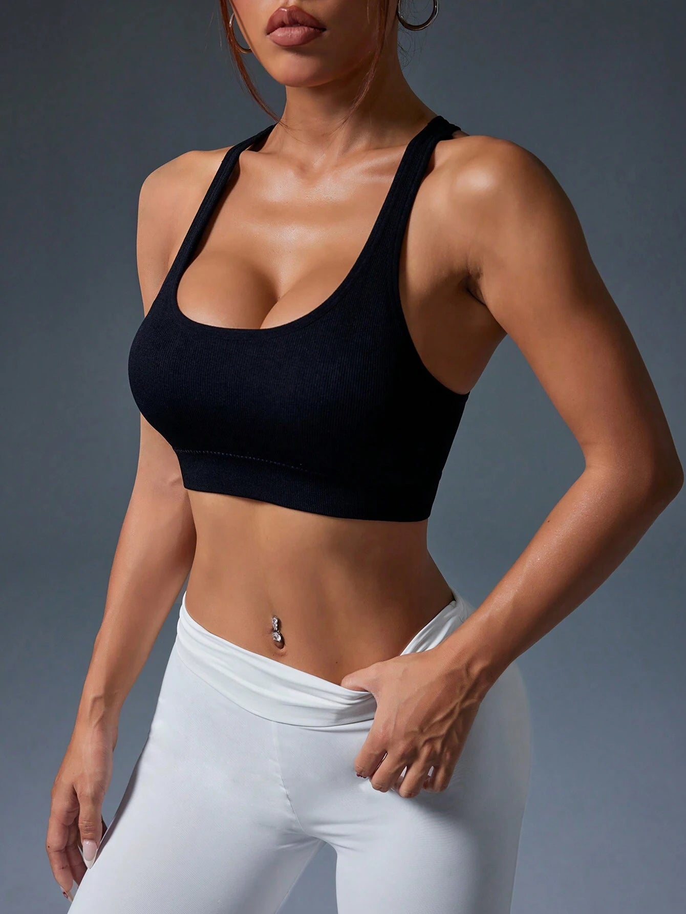 Solid Color Seamless Hollow Back Sports Bra