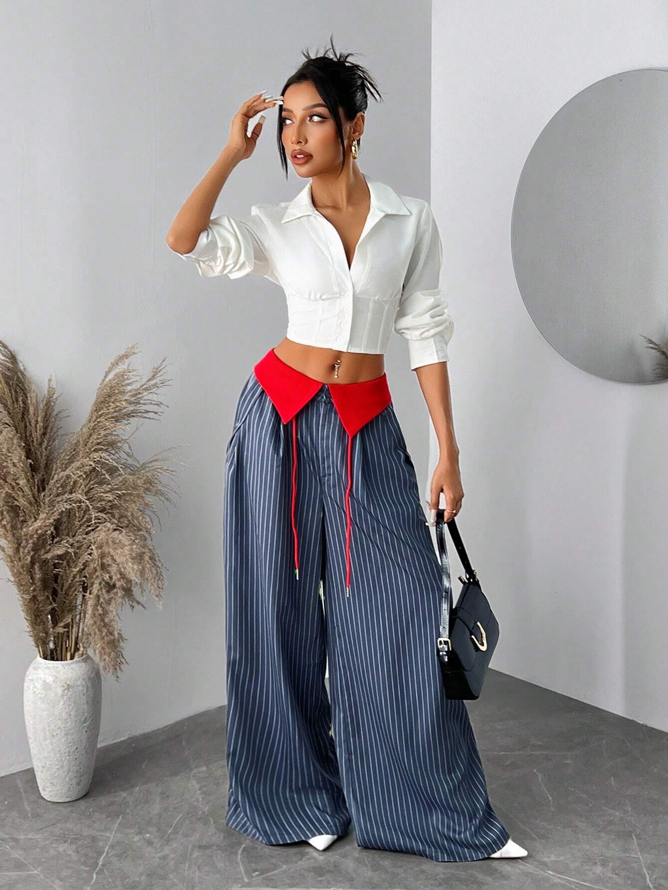 Contrast Color Striped Loose Wide Leg Pants