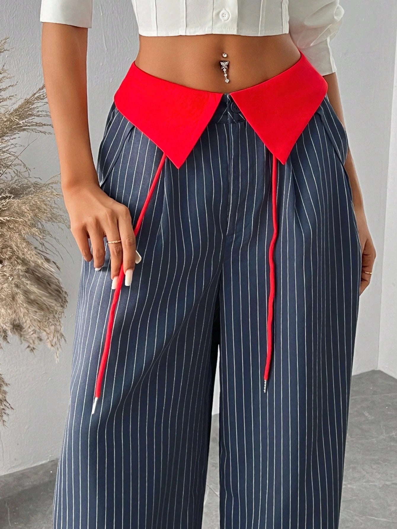 Contrast Color Striped Loose Wide Leg Pants