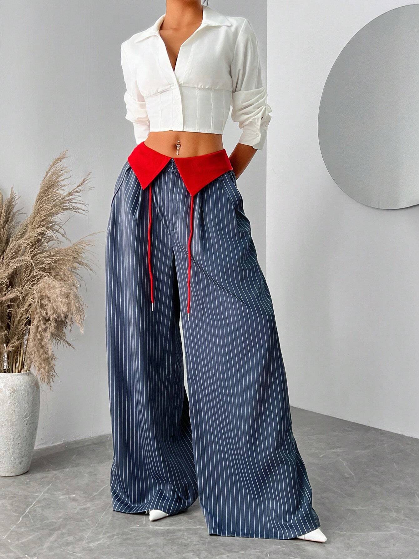Contrast Color Striped Loose Wide Leg Pants