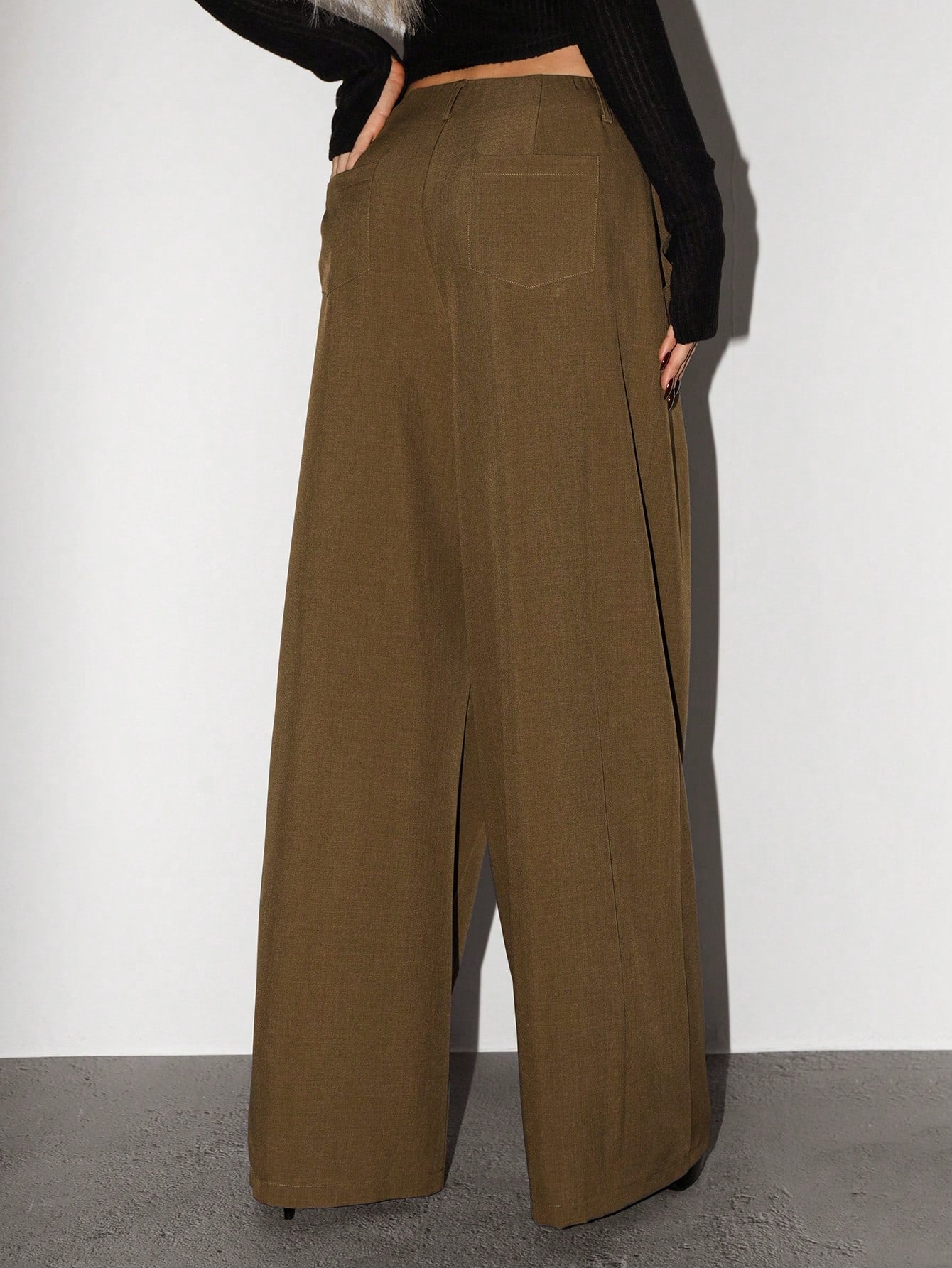 Low Waist Belt Decor Pleated Wide-Leg Pants