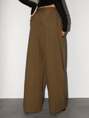 Low Waist Belt Decor Pleated Wide-Leg Pants