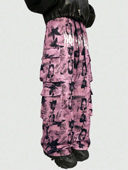 Tie Front Print Pocket Casual Pants