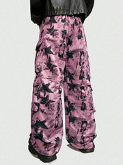 Tie Front Print Pocket Casual Pants