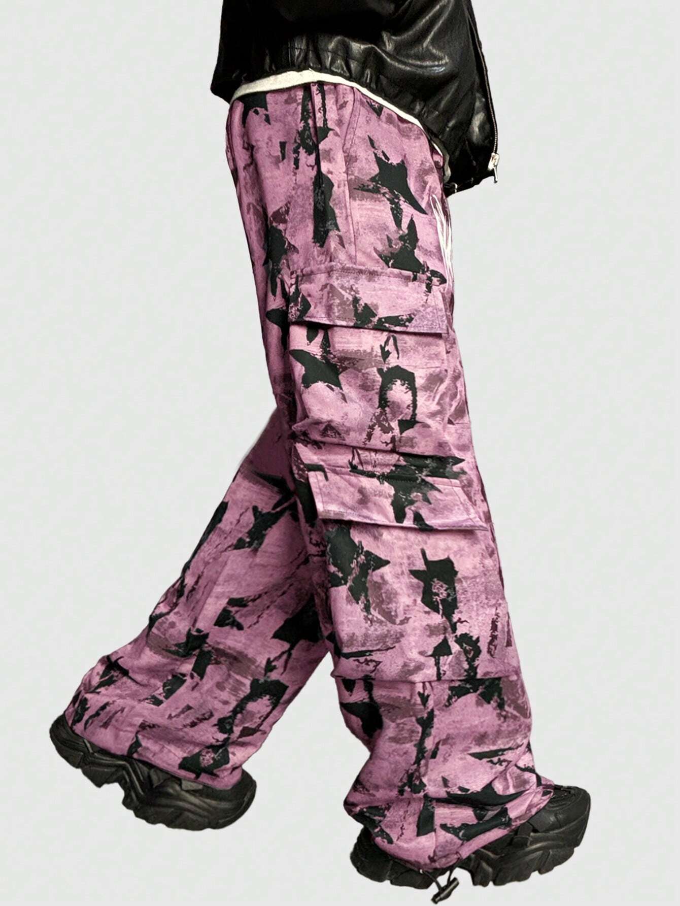 Tie Front Print Pocket Casual Pants