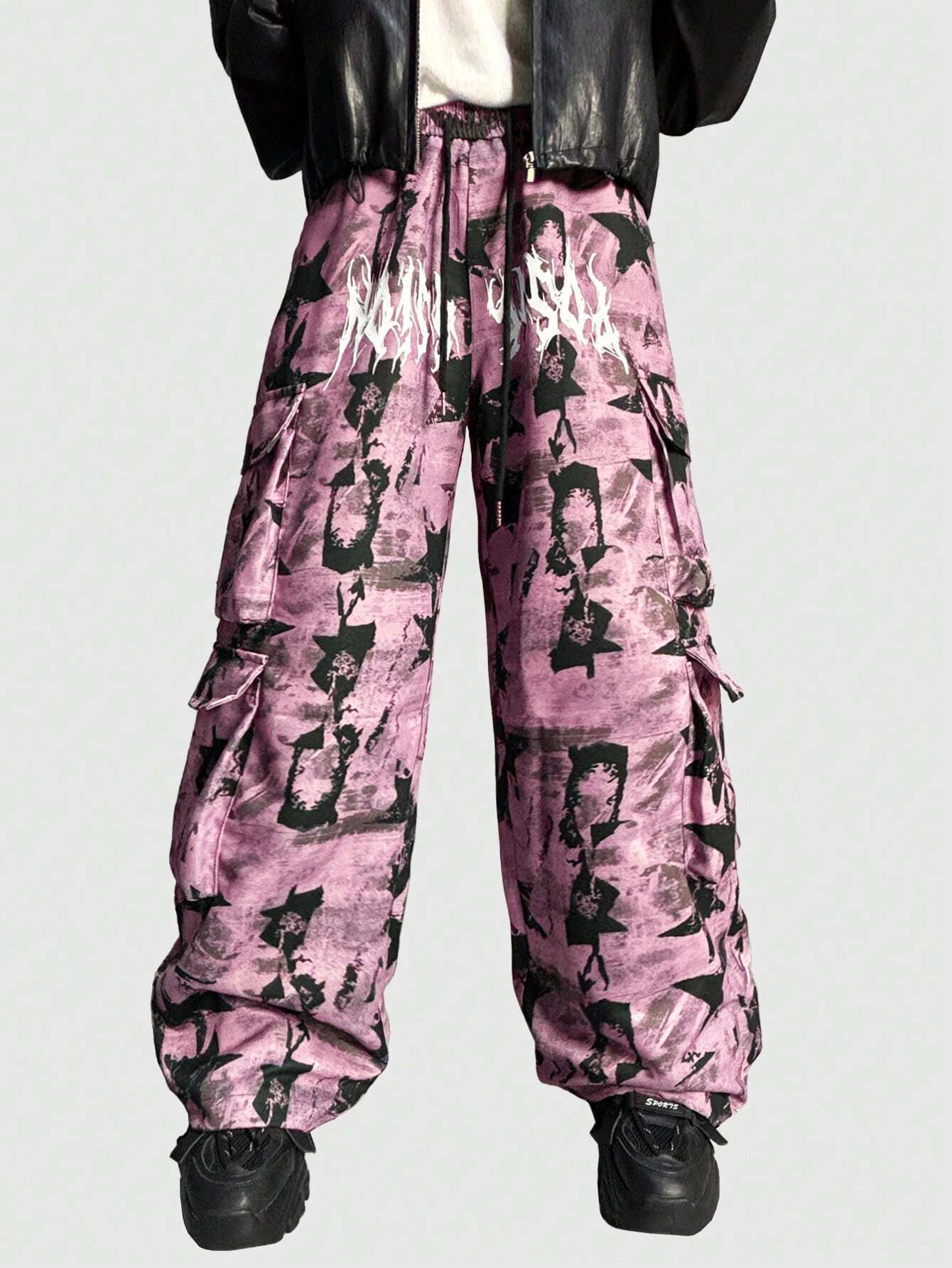 Tie Front Print Pocket Casual Pants