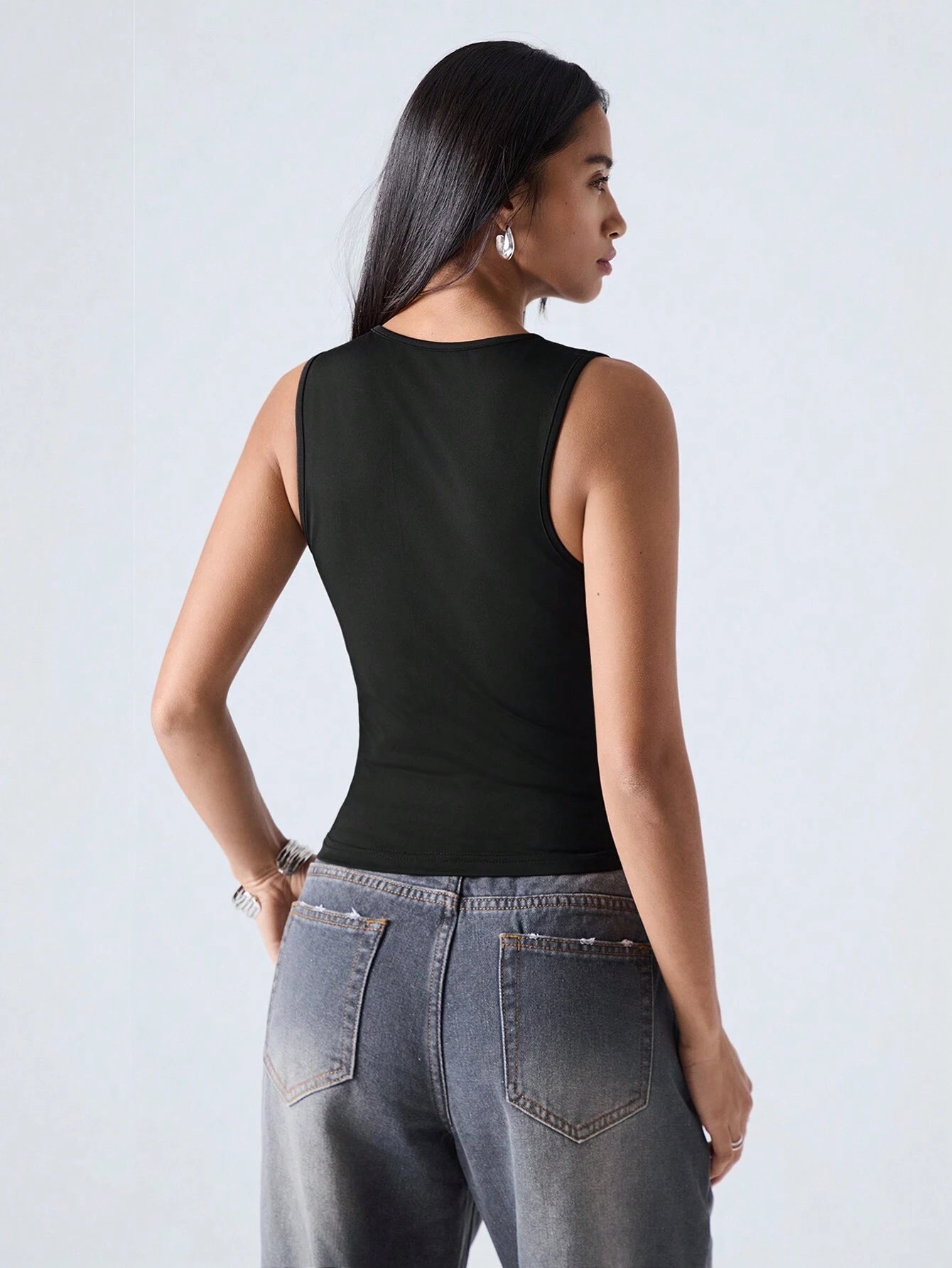 Color block Plain Cutout Zipper Front Tank Top