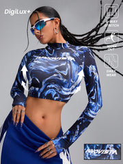 Tie Dye Stand Collar Fitted Cropped Sports T-Shirt