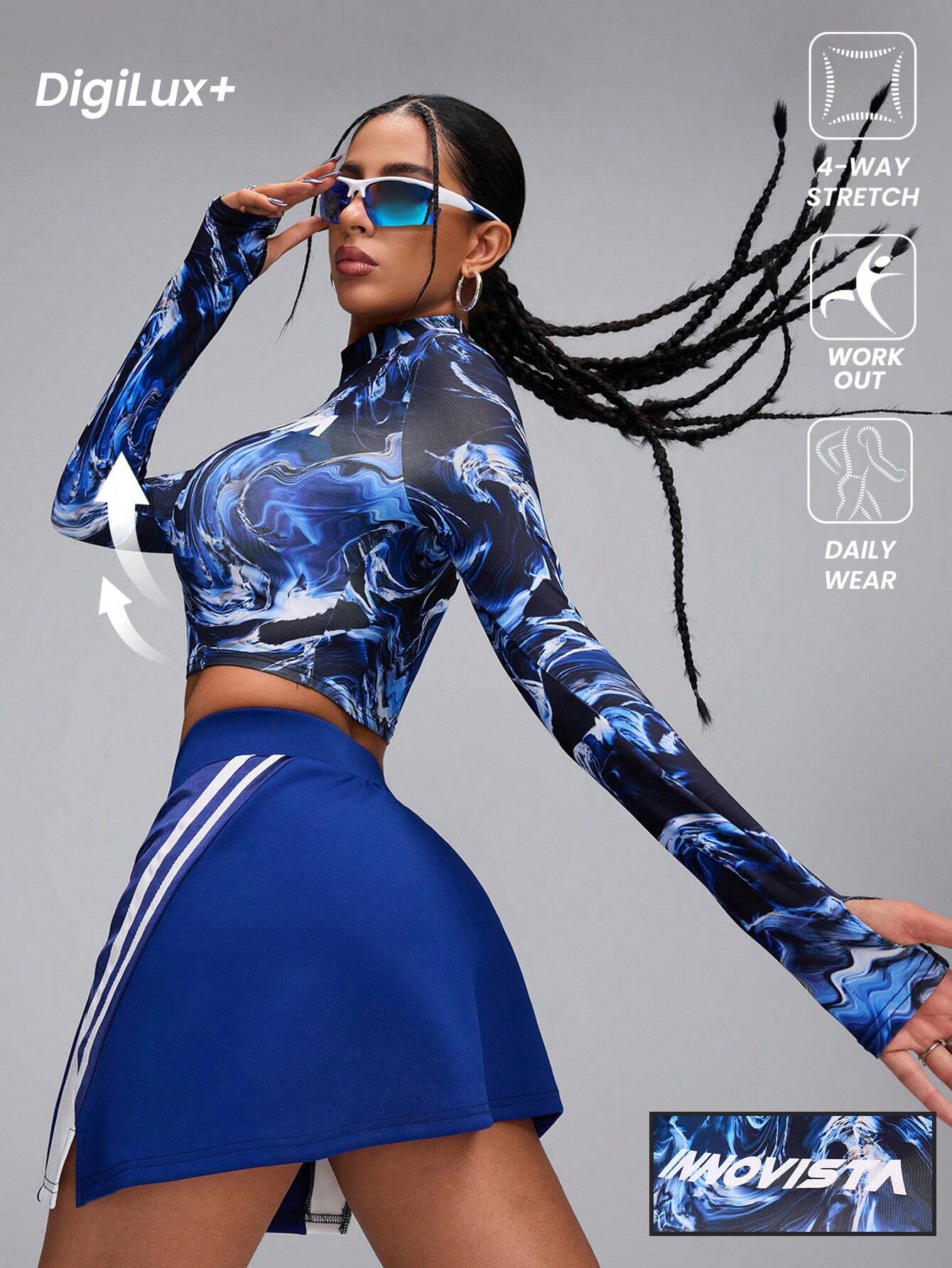 Tie Dye Stand Collar Fitted Cropped Sports T-Shirt