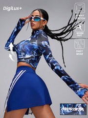 Tie Dye Stand Collar Fitted Cropped Sports T-Shirt