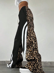 Leopard Print Stripes Loose Lace-Up Trousers