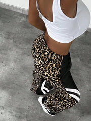 Leopard Print Stripes Loose Lace-Up Trousers