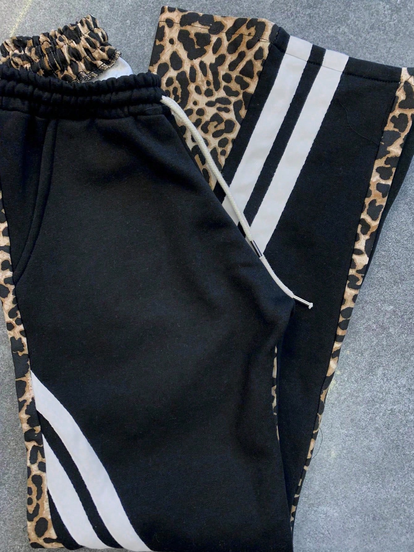 Leopard Print Stripes Loose Lace-Up Trousers