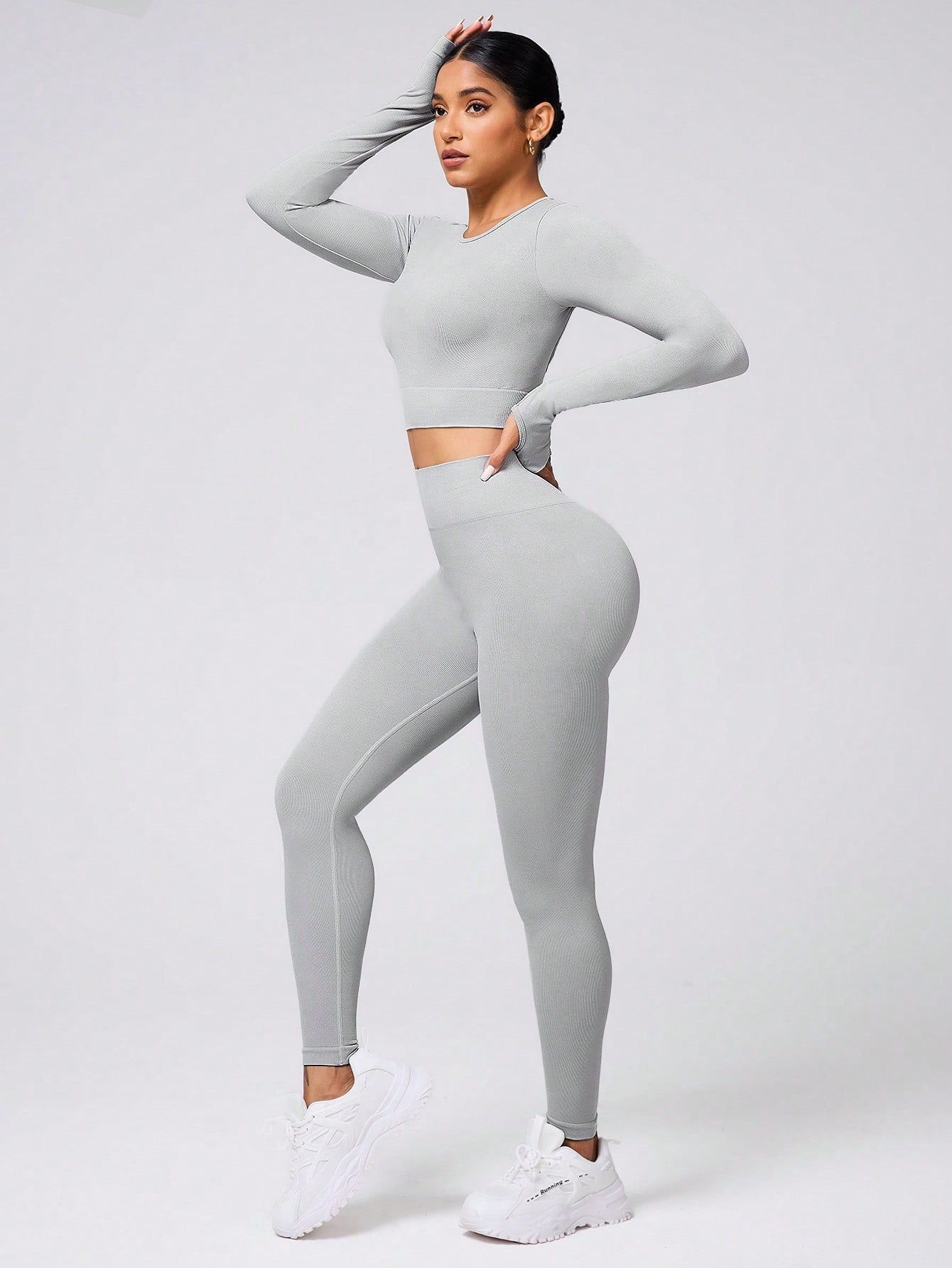 Solid Color Crew Neck Long Sleeve Simple Top And Long Pants Set