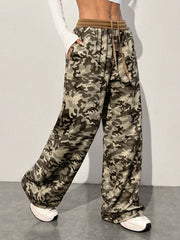 Elastic Waist Camouflage Pattern Wide Leg Loose Sweatpants