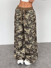 Elastic Waist Camouflage Pattern Wide Leg Loose Sweatpants