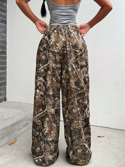 Camo Print Drawstring Waist Wide Leg Pants