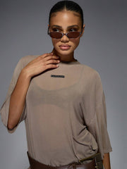 Logo Label Mesh Drop Shoulder Oversized Tee