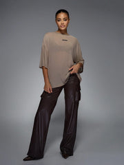 Logo Label Mesh Drop Shoulder Oversized Tee