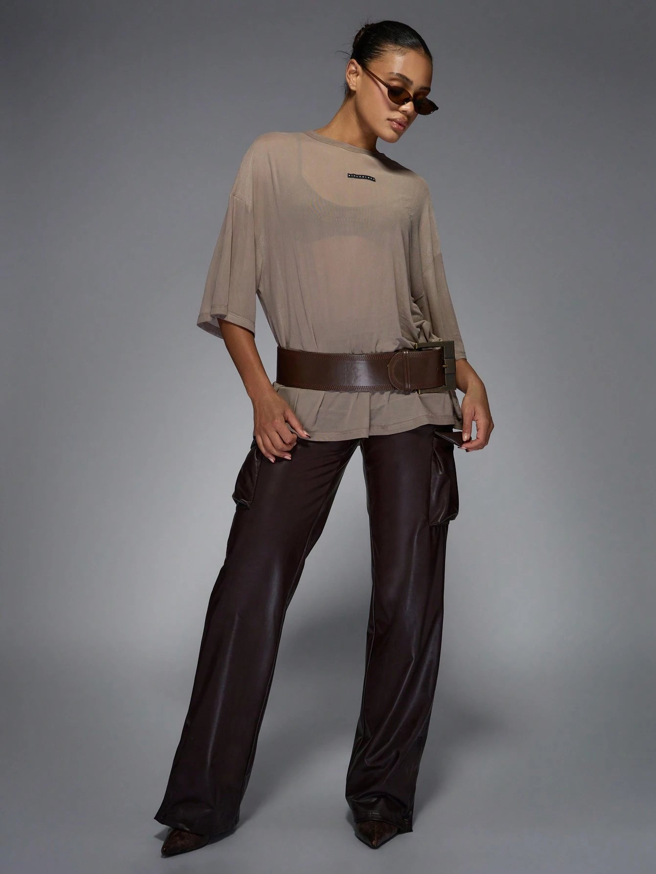 Logo Label Mesh Drop Shoulder Oversized Tee
