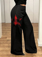 Loose Fit Red Black Star Applique Pants