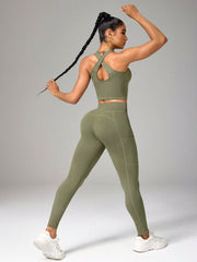 Solid Color Camisole And Leggings Seamless Activewear Set