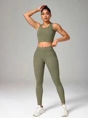Solid Color Camisole And Leggings Seamless Activewear Set