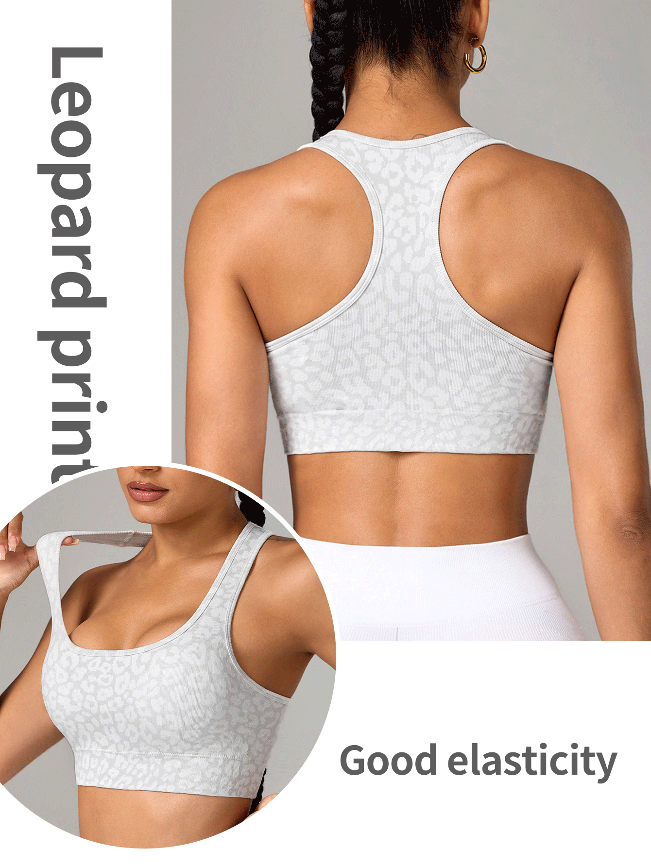 Leopard Print Round Neck Sports Bra